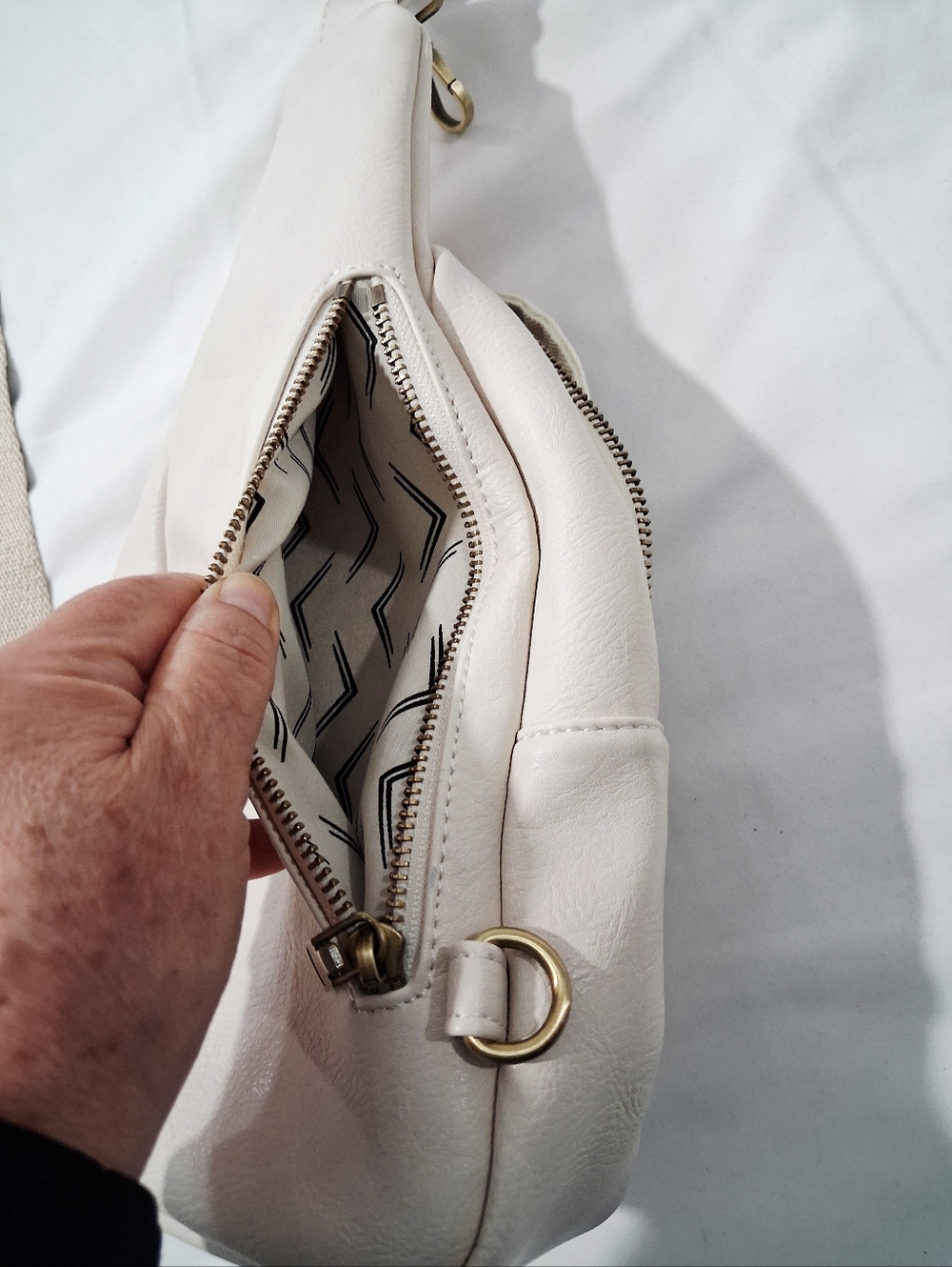 Moda Luxe Cream Crossbody Sling Bag With Patterned Strap Backpack — image 8 of 8